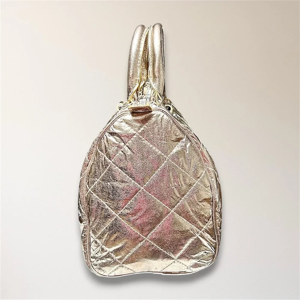 Victorias Secret Angel Metallic Gold Quilted Satchel Travel Y2K Handbag Purse